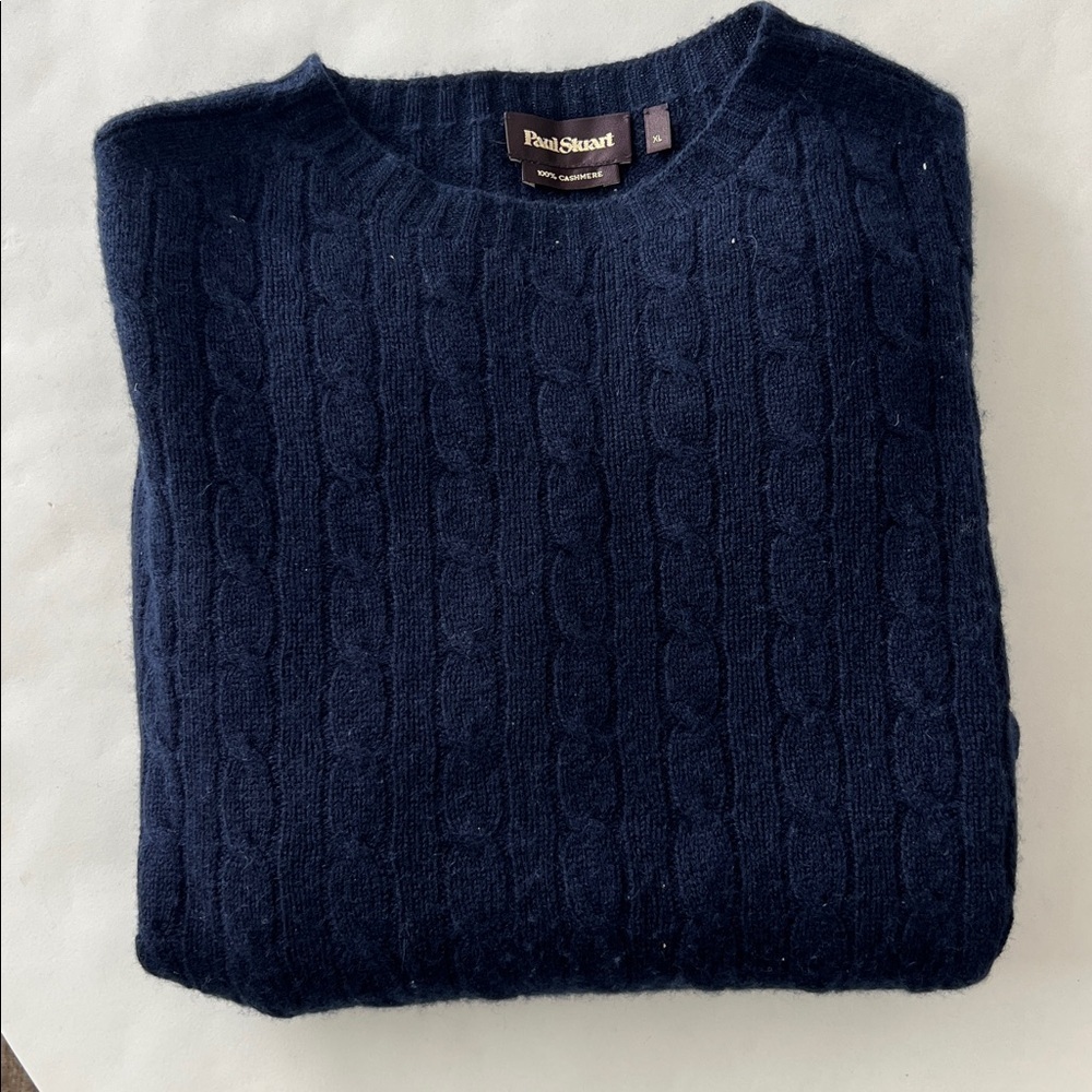 Paul Stuart Men's 100% Cashmere Cable Knit Navy Blue Crewneck Sweater XL $895 - Picture 8 of 8